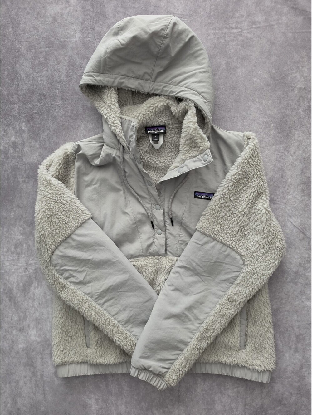 SKU0204 Patagonia Los Gatos Hooded Fleece Pullover Womens M Gray Sherpa 1/2 Snap